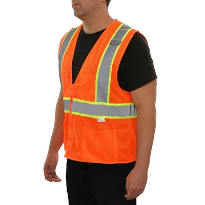 Hi-Vis Mesh Economy Contrasting Tape Safety Vest -Fluorescent Red-Orange