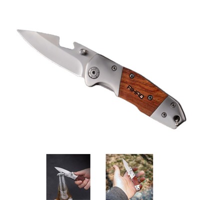 Stainless Steel Folding Pocket Knife with Wooden Handle