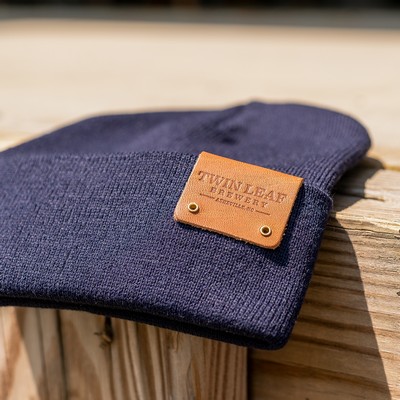 Full-Grain Leather Riveted Patch Beanie - Made with 100% full grain leather USA