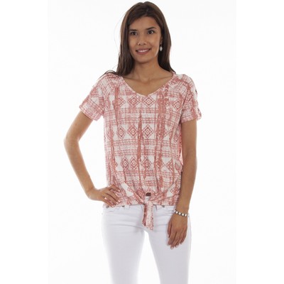 Honey Creek Lattice Sleeve Tie Front Top