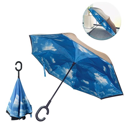 Inverted Reverse Upside Down Umbrella with C-Shaped Handle