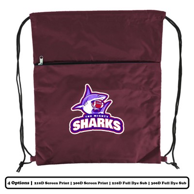 Polyester Drawstring Bag w/ Horizontal-Zip Pocket w/ Custom Logo