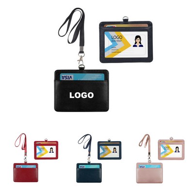 PU Leather ID Badge Holder with ID Case