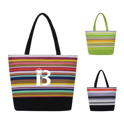 Coloured striped canvas tote bag