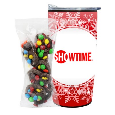 Promo Revolution - 20 Oz. Straight Tumbler w/ Plastic Liner w/ Milk Chocolate Pretzels & Mini M&M'S®