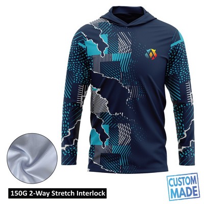 Unisex and Kids' Full Sublimation Long Sleeve Hooded T-Shirt - 1-Way Stretch Performance Interlock