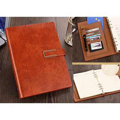 PU Leather Binder/A5 Loose-leaf Notebook w/A Pen Holder & Card Holder