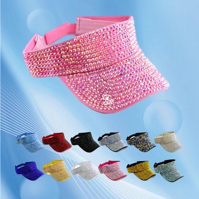 Shiny Rhinestones Sun Visor Adjustable Summer Cap for Glamorous Sun Protection and Style