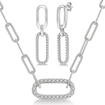 Jilco Inc. Diamond Paperclip Earring & Necklace Set