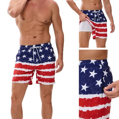 2 in 1 Mens Swim Trunks Swim Shorts Swim Suits Board Shorts