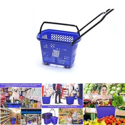 35L Plastic Rolling Shopping Basket Cart