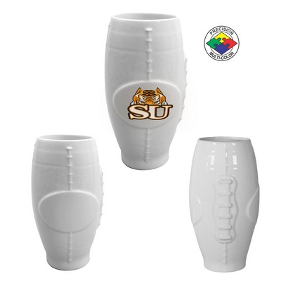 20 Oz. White Porcelain Football Tumbler - Dishwasher Resistant - Precision Spot Color