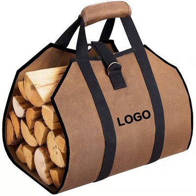 Large Waxed Canvas Log Carrier Bag with Handle