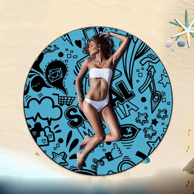 63 x 63 inch Round Personalized Soft Oversized Quick Dry Microfiber Beach Towels - One Side Printing