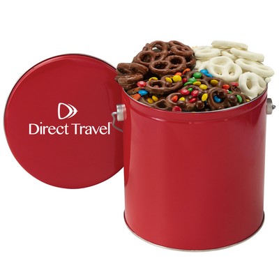 1 Gallon 3 Way Chocolate Pretzel Tin - M&M's®, Milk Chocolate, Yogurt