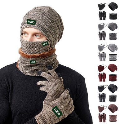 4 pcs Winter Beanie Hat Touchscreen Gloves Warm Set