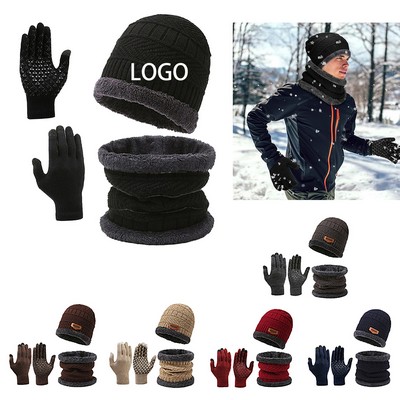 Winter Beanie Hat Gloves Neck Warmer Set