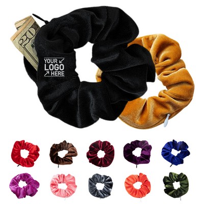 Velvet Hidden Pocket Scrunchies with Zipper Stash Scrunchy Hair Ties