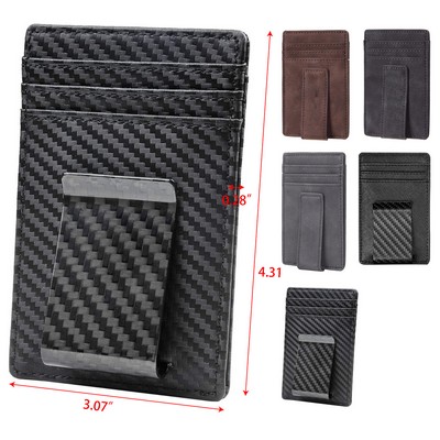 Money Clip for Men Carbon Fiber Clip Wallet Leather Slim Minimalist Card Holder RFID Blocking Wallet