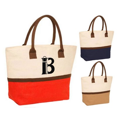 Custom Splicing Linen Fashion Tote Bag