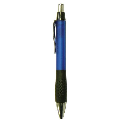 Ball Point Pen, Blue - Black Rubber Grip - Pad Printed