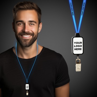 Blue LED Light Up Lanyard w/Badge Clip(Pad Print)