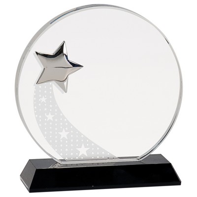 Round Crystal w/Silver Star on Black Pedestal Base