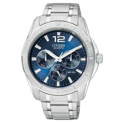 Citizen Quartz Men's Blue Chronograph Dial Stainless Silver Bracelet Watch