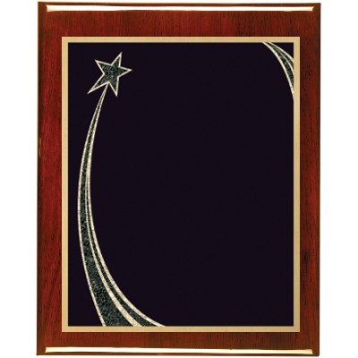 Rosewood Piano Finish Plaque with Black Rising Star Brass Plate, 9 x 12"