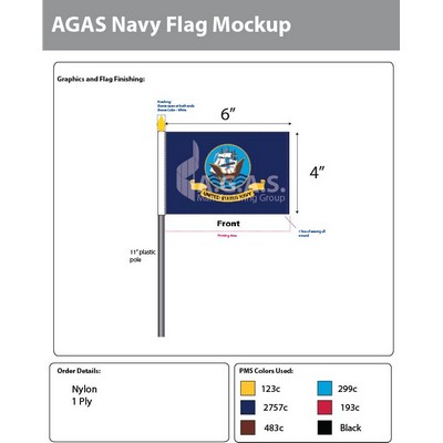 Navy Stick Flags 4x6 inch