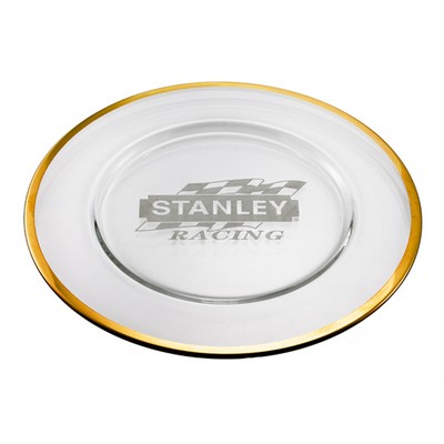 12 ½" Round Glass Tray w/Gold Edge