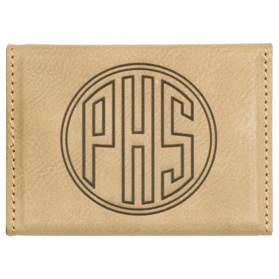 Hard Business Card Holder, Light Brown Leatherette, Laser Engravable