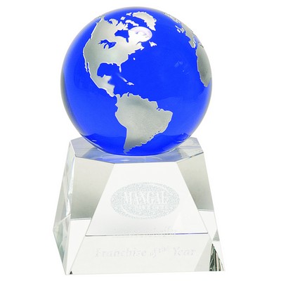 5" Blue Crystal Globe on Clear Crystal Base