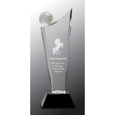 10 3/4" Clear Crystal Award Golf/Wave on Black Pedestal Base