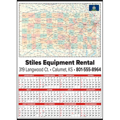 Small Kansas State Map Year-In-View® Calendar