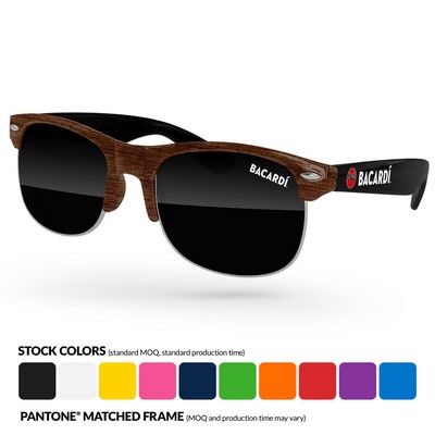 Faux-Wood 2-Tone Club Sport Sunglasses W/ Temple Imprint