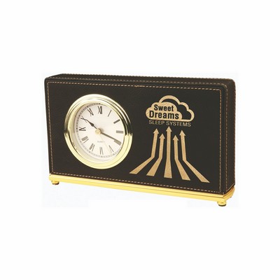 7½" x 4½" Black/Gold Leatherette Horizontal Desk Clock