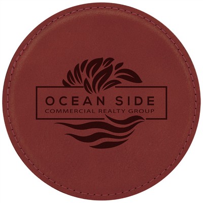 4" Round Laserable Coaster, Rose Leatherette