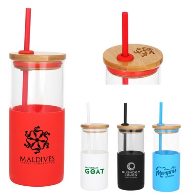 18 Oz. Barbados Glass Tumbler w/Silicone Sleeve & Straw