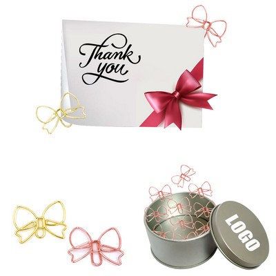 Tie Bow Shaped Paper Clips in Tin Box