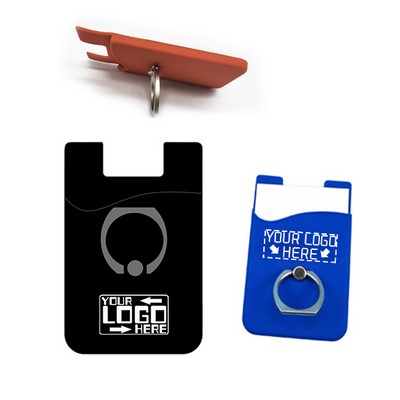 Silicone Phone Wallet/ Card Holder with Metal Finger Ring Stand