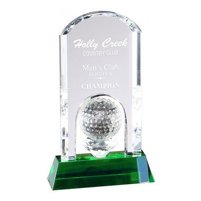 Crystal Golf Ball and Arch on Green Crystal Base, Large (6-1/2"x9-1/4")