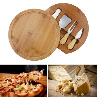 Round Wooden Cheese Board Set