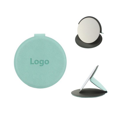 Portable Round Shatterproof PU Stainless Steel Makeup Flip Mirror