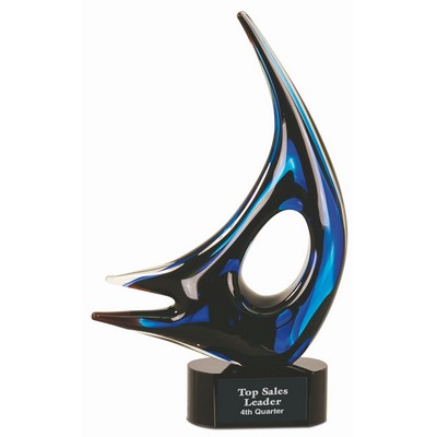 14 1/4" Blue Sail Art Glass Award