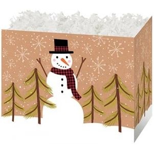 Small Plaid Snowman Theme Gift Basket Box