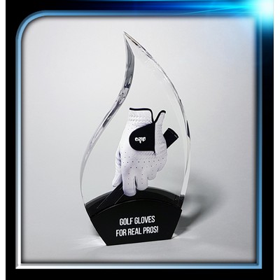 Hybrid acrylic award (4" x 7 1/2" x 3/4") flame shape