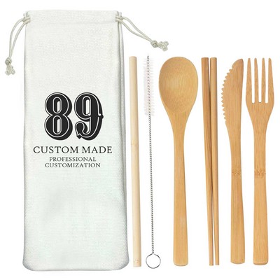 6 Piece Bamboo Travel Cutlery Set