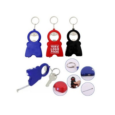 3 in 1 Multi-Keychain with Opener, 39" tape measure and LED Flashlight