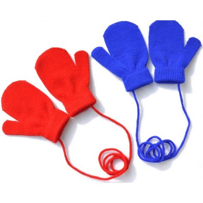 Children's Warm Knitted Gloves with neck string winter mittens